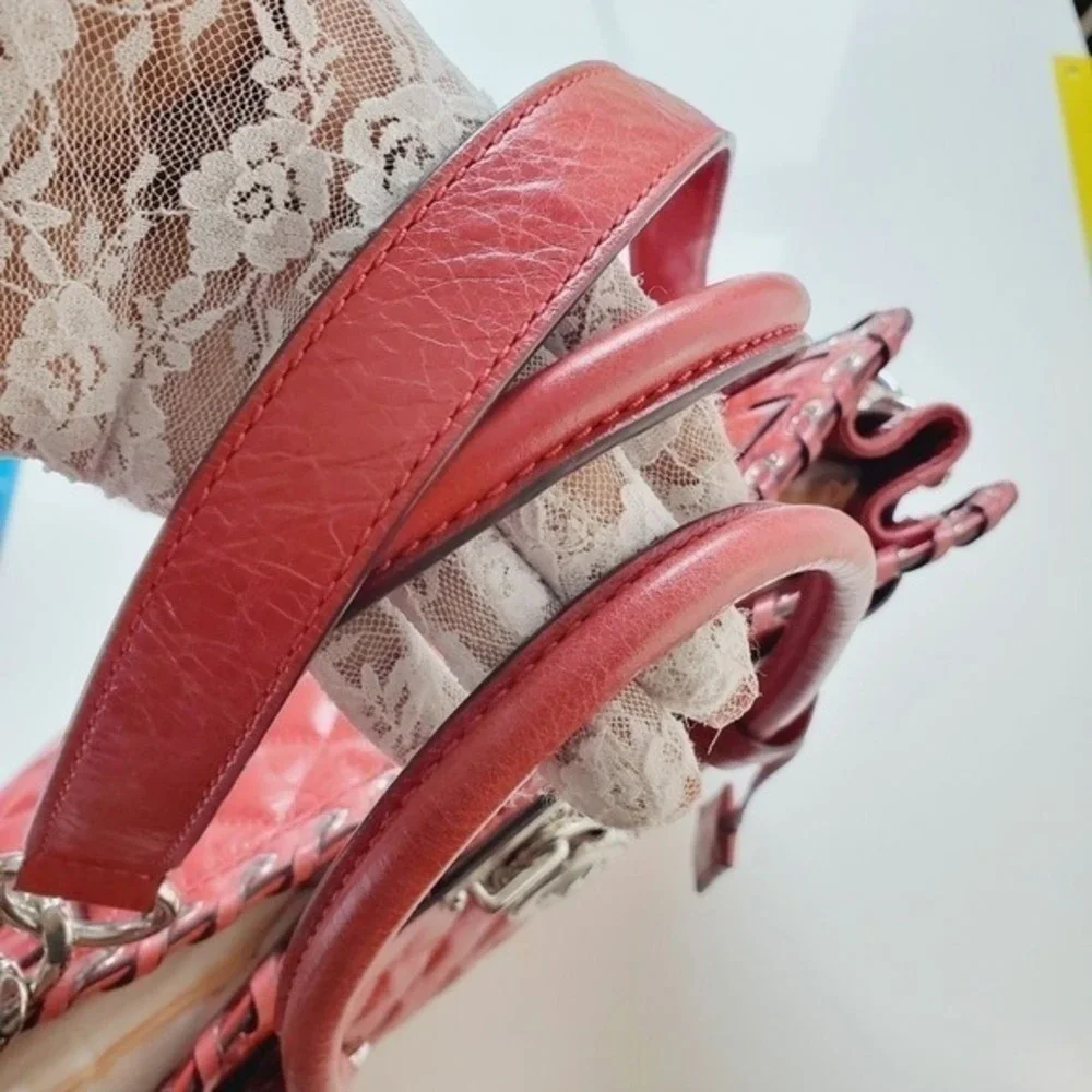 Michael Kors Hamilton Quilted Satchel Shoulder Crossbody Bag Red Leather